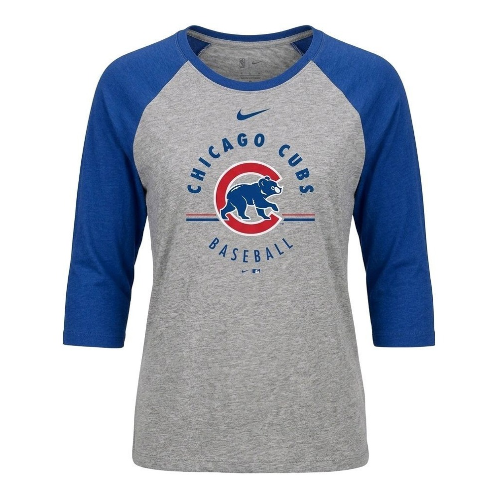 Nike Mens Chicago Cubs MLB Baseball Raglan 3/4 Sleeve T-Shirt Grey Blue XL